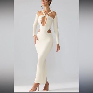 White Cut Out Long sleeve Maxi Dress